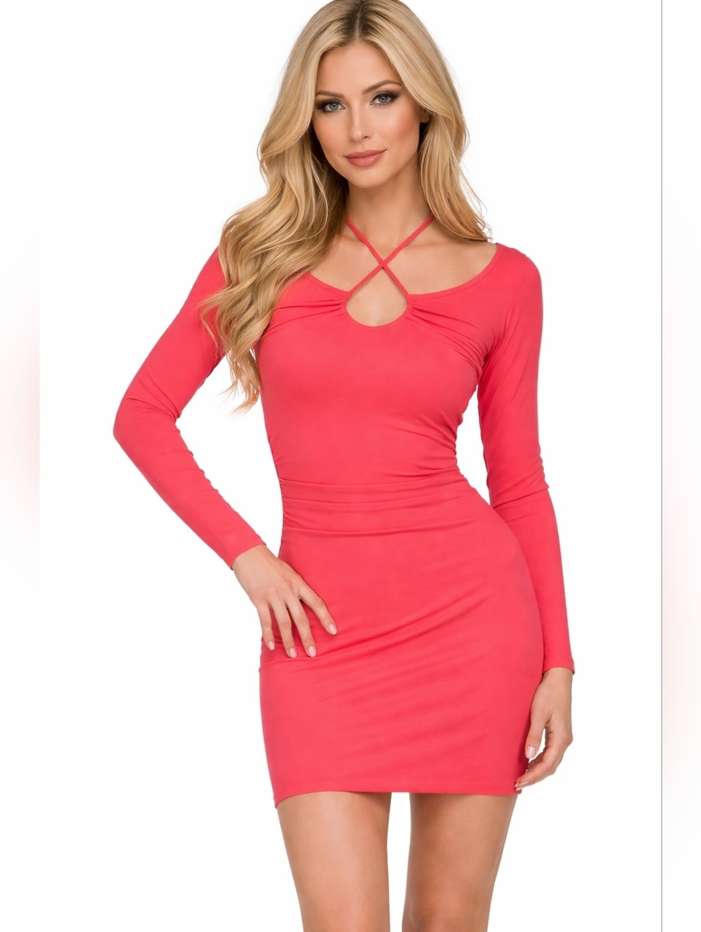 NWT Michael Kors Ruched Long Sleeve Strappy Mini Dress Size Large